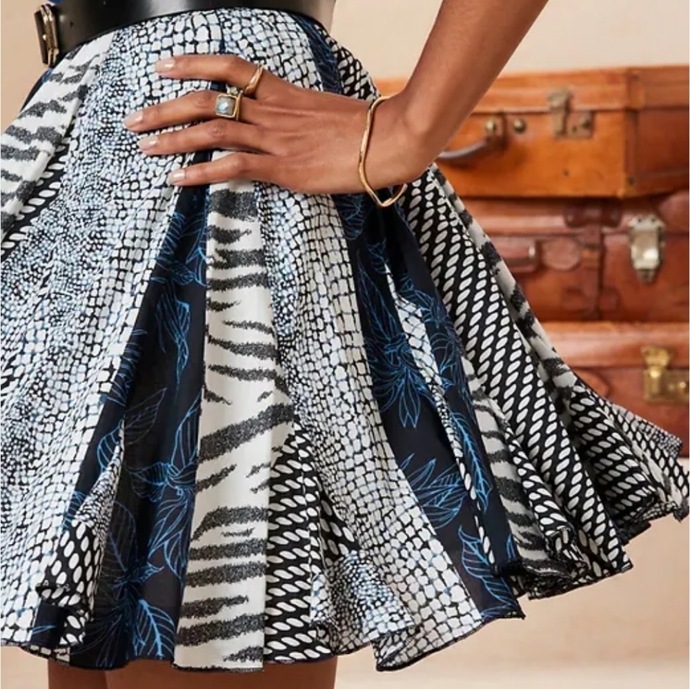 Banana Republic Boho Multi-Print Patchwork Preppy Navy Mini Skirt